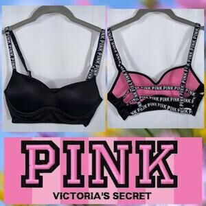 PINK Victoria’s Secret Black/White Logo Bralette Size Small/p